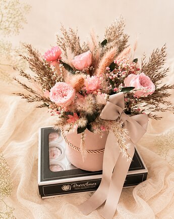 Flowerbox boho róże i pampasy, Łąka
