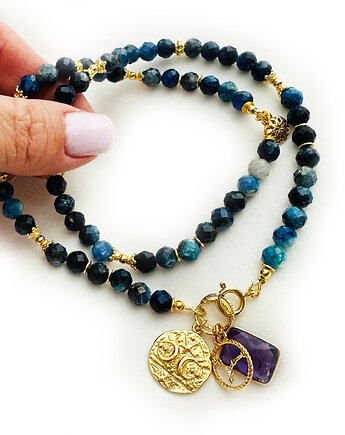 KRÓLEWSKI NASZYJNIK z kianitów, korale naturalne, Anemon Atelier