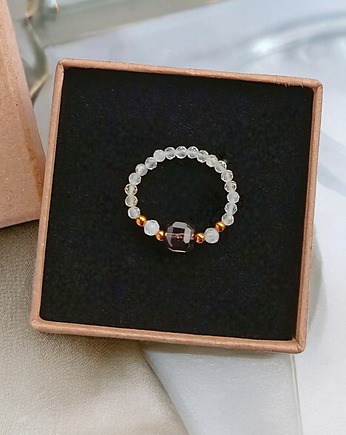 Pierścionek DOBROBYT - amulet - cytryn, kwarc dymny, kryształ górski, kaktusia