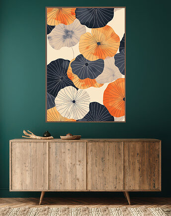 Liście lotusu - Plakat, druk - Chiński Orient, Harmonia Zen, Wabi Sabi #86, Black Sapphire Art