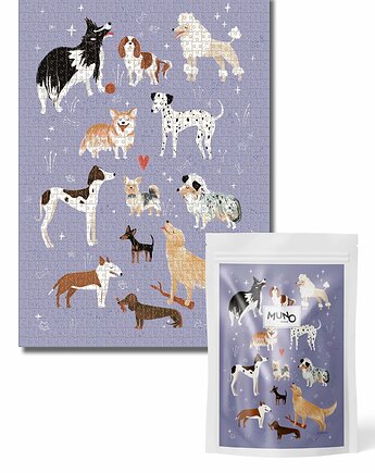 Puzzle 1000 z pieskami "Psinki" by Weronika Cholewa w papierowym woreczku, MUNO puzzle