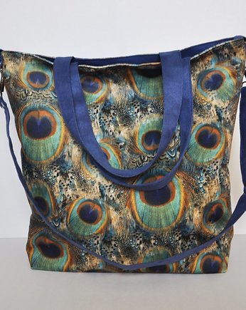 Torba hobo XXL - print pawie pióra, PRACOWNIA 166