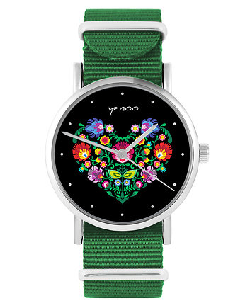 Zegarek - Serce folkowe - zielony, nylonowy, yenoo