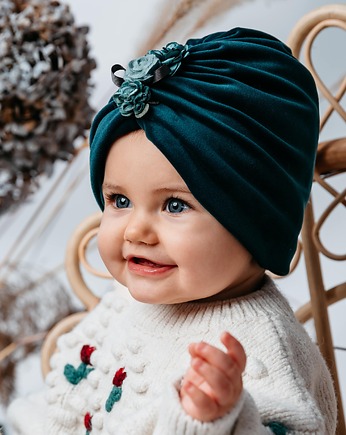 Turban welurowy MORIA dla dziewczynki na jesień i zimę szmaragd, Jamiks