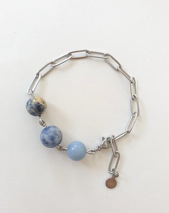 Bransoletka FANABERIA kulki, angelit, jaspis niebieski, z łańcuchem, modesign