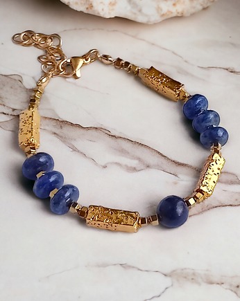 Bransoletka LAPIS LAZULI i  LAWA : granatowo - złota, kaktusia