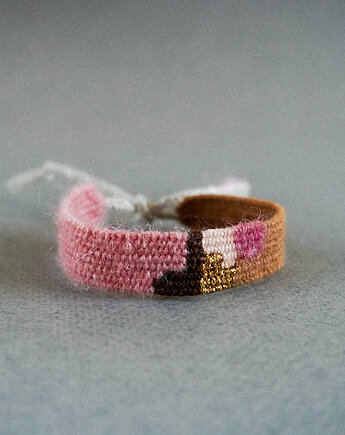 Bransoletka ręcznie robiona z nici, jesienny róż, Słońcem Tkane