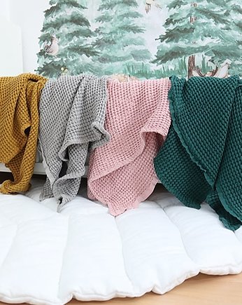 Kocyk wafelkowy z lnu, kocyk dla dziewczynki, Nukko Design