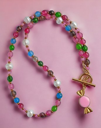 NASZYJNIK candy UNIKAT : jadeit multicolor, kaktusia