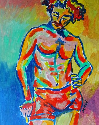 Obraz do salonu akt męski atleta z wąsami, alice oil on canvas