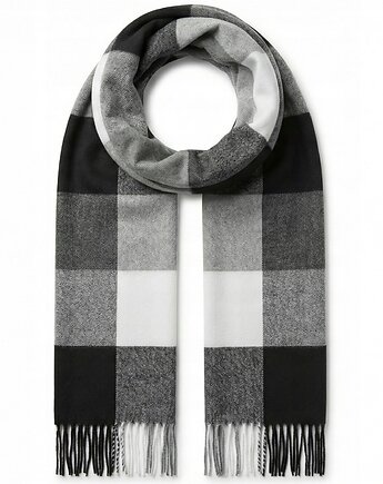 Szalik Damski kaszmirowy w kratkę biały szary czarny kolorowy szal prezent, AKADEMIA STYLU