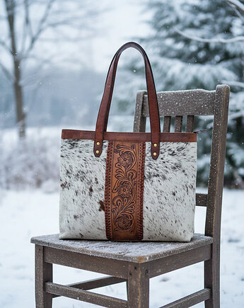 Torba skórzana Nawa ręcznie robiona z włosiem ze zdobieniem, SempreArte