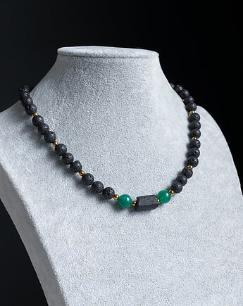 Męski naszyjnik z lawy z turmalinem i agatem (złoty), AT NOON