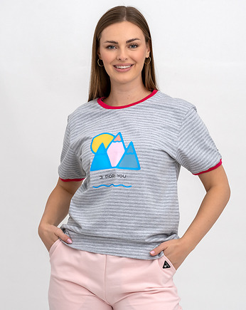 T SHIRT DAMSKI w szare paski z nadrukiem, 3 for U