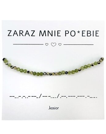 Bransoletka z alfabetem Morse Prehnit, Jaspis dalmatyński, karolina kosior