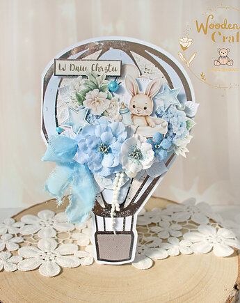 Kartka balonik, prezent na urodziny roczek chrzest "Blue Bunny"GOTOWA, Lulaczkowo