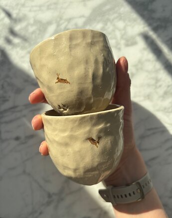 Zestaw 2 Organicznych Ceramicznych Czarek Wabi Sabi z Zającami 175 ml, Maison Fragile