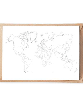 Pocztówka do Kolorowania Konturowa Mapa Świata, Anna Grunduls Design