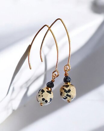 Kolczyki : jaspis dalmatyński, turmalin, hematyt : długie, kaktusia