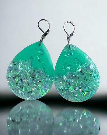 UNIKATOWE kolczyki : syrenka : mięta : kolekcja MERMAID : XL, kaktusia