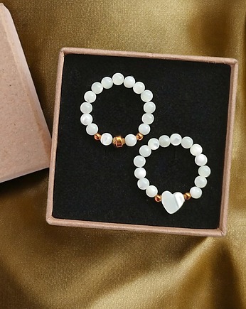 Zestaw pierścionków : muszla biała z serduszkiem, kaktusia