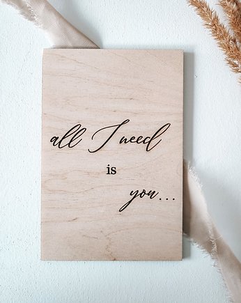 Drewniana kartka na Walentynki - all I need, Winietka dekoruje
