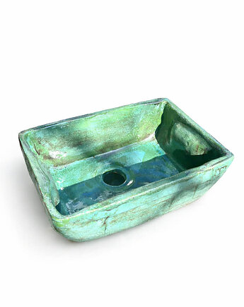Umywalka prostokątkna, zielona, umywalka ceramiczna, hand mad, Ceramika Nastawka