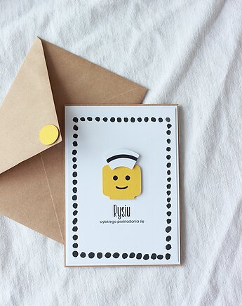 Klocki - żółty ludzik. Kartka ze słowami wsparcia, papierkarnia