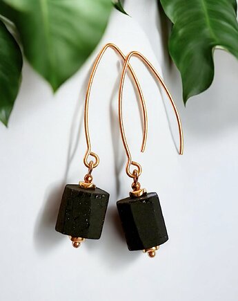 Turmalin surowy : kolczyki długie : glam, kaktusia