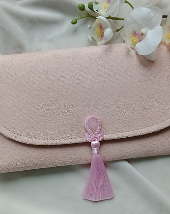 Pudrowa kopertówka na wesele, torebka do ręki nude, Soutacheria