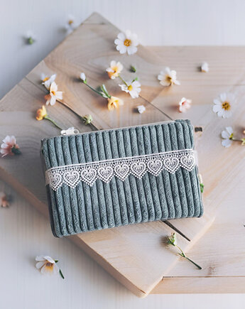 Kosmetyczka organizer do torebki sztruks z koronką KW022, Pracownia25