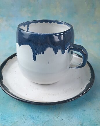 Ręcznie wykonany kubek z talerzykiem H  100% handmade ceramika, Ceramika Wydry