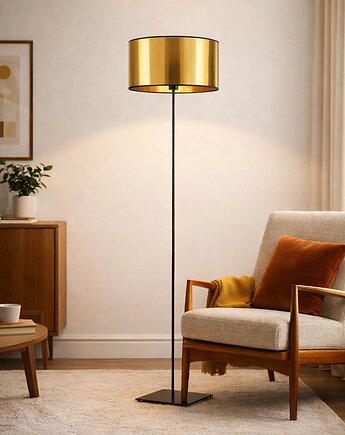 Czarna lampa stojąca z miedzianym abażurem SOFIA MIRROR w styli loftowym, LYSNE