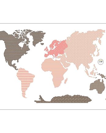 Naklejka World Map Pink 155x88cm, Yellow Tipi