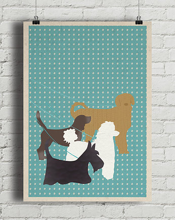 Psy na spacerze - plakat fine art, minimalmill