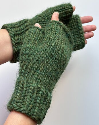 Mitenki wełniane - zielone, Kocie Motki