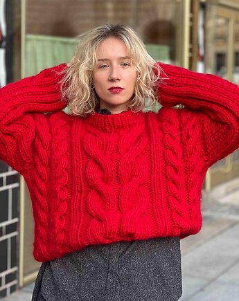 100% Merino sweter WARKOCZOWY  na drutach, PANAPUFA