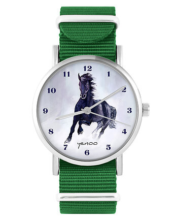 Zegarek - Czarny koń cyfry - zielony, nylonowy, yenoo