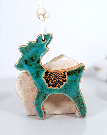 Turkusowy renifer - ceramiczny ozdoba choinkowa, 10FingersArt