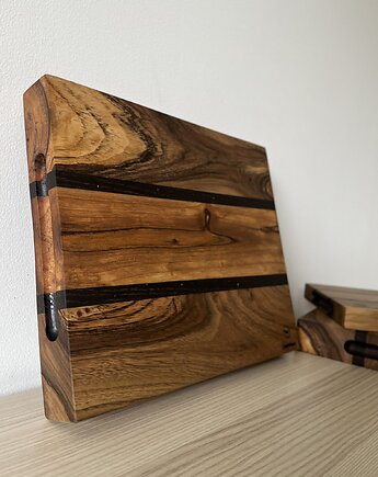 Deska do krojenia, patera, taca, lite drewno orzech z dębem wykopaliskowym, LineWood