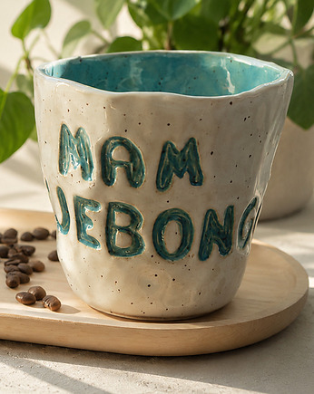 Ceramiczny kubek handmade z napisem "MAM WYJEBONGO", Agnieszka Szehyńska Ceramika