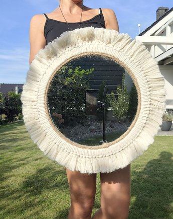 Lustro boho ścienne makrama, 45 cm, okrągłe lustro wiszące, MiAdi