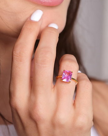 Złoty pierścionek Rose Treasure z rózową cyrkonią srebro 925 pozłacane, Coccola JEWELLERY