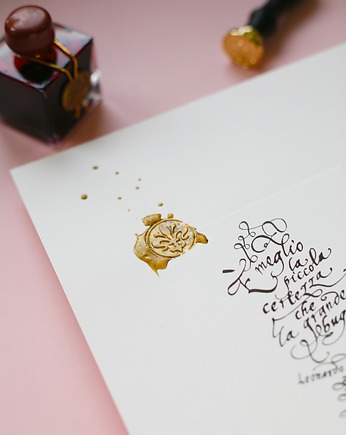 Plakat kaligrafia Leonardo da Vinci czarny atrament cytat o prawdzie, Annagrafia