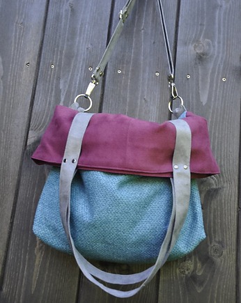 Torba na ramię-color block-turkus,oberżyna,szary, PRACOWNIA 166
