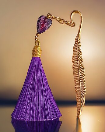 Zakładka PREMIUM : serce : jaspis cesarski : fiolet, kaktusia