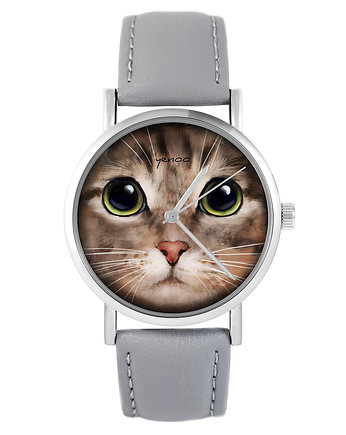 Zegarek - Kot tygrysek - skóra, szary, yenoo