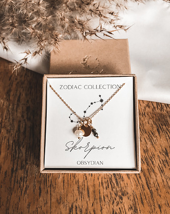Naszyjnik znak zodiaku Skorpion obsydian, Tiny Stone