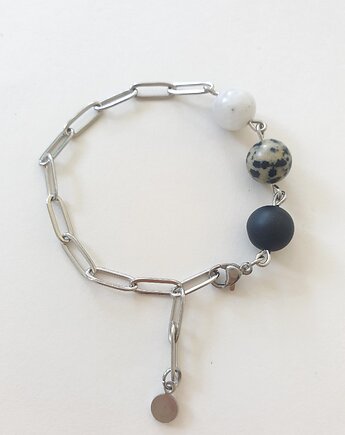 Bransoletka FANABERIA czarny turmalin, jaspis dalmatyński, kamień księżycowy, modesign