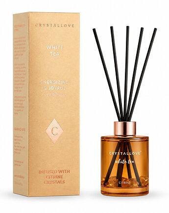 CRYSTALLOVE White Tea & Citrine Dyfuzor zapachowy z patyczkami i cytrynem 120 ml, CRYSTALLOVE